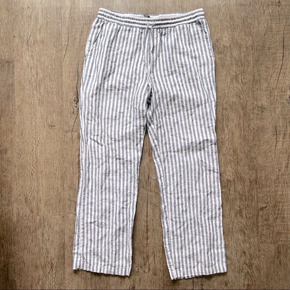 Ellen Tracy Blue and White Striped 100% Linen Pants - M